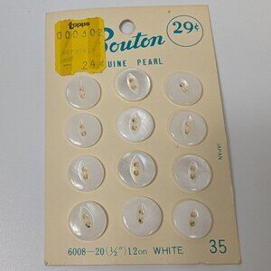 Vintage Bouton White Genuine Pearl Round 1/2" Buttons Made in Japan Set of 12